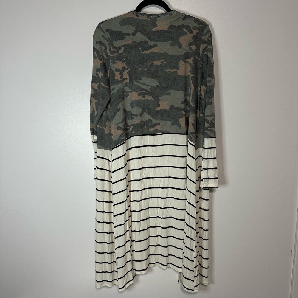 7th Ray Camoflauge Striped Maxi Long Sleeve Cardigan with Thumb Holes Sweater M - Picture 4 of 4